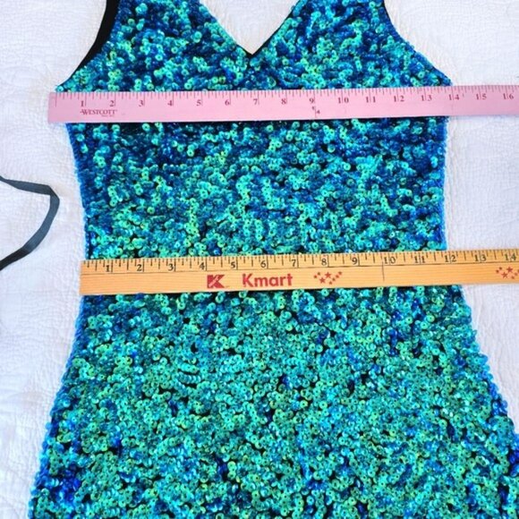 Women's Formal Sequins Mini Dress Size Small Blue Green Bodycon Sexy Cocktail - Picture 11 of 12